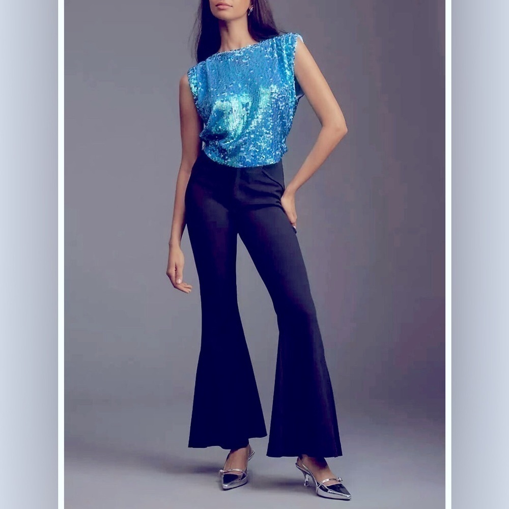Anthropologie Pilcro Sequined Wool Cashmere Knit Sleeveless Top Sky Blue Size M - Picture 5 of 13